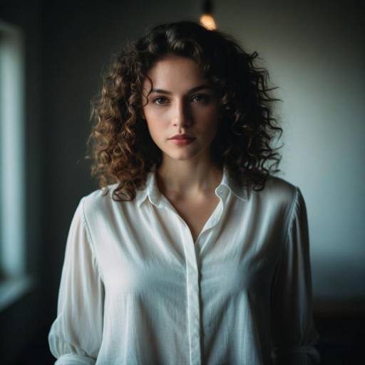 Young Woman with Curly Hair in White Blouse