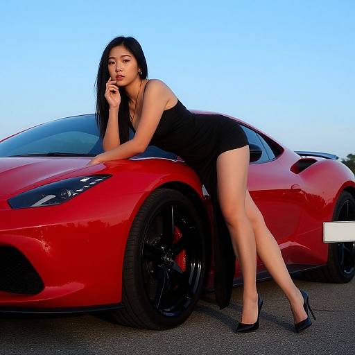 Seductive Woman Posing by Sports Car