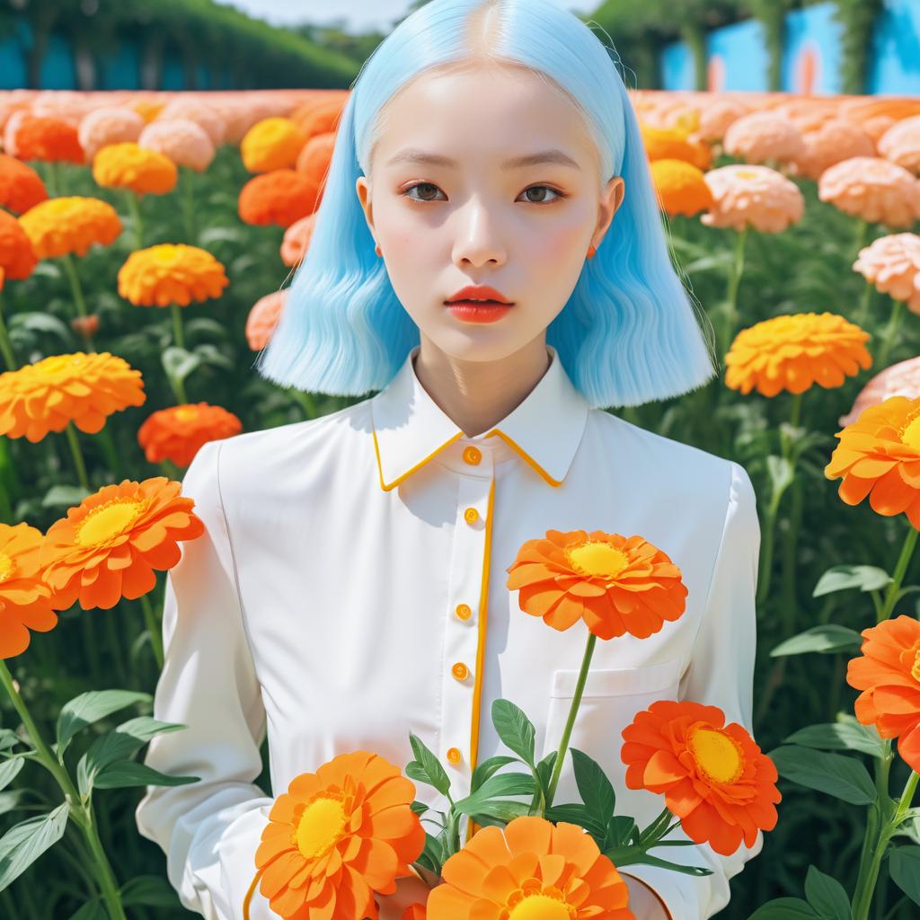 Albino Model in Marigold Blossoms