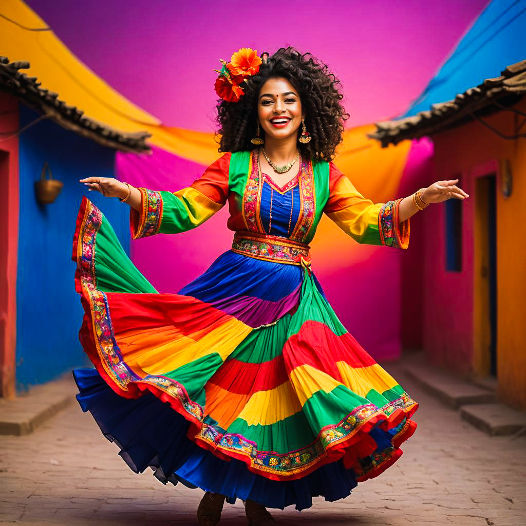 Joyful Dance of a Vibrant Village Woman