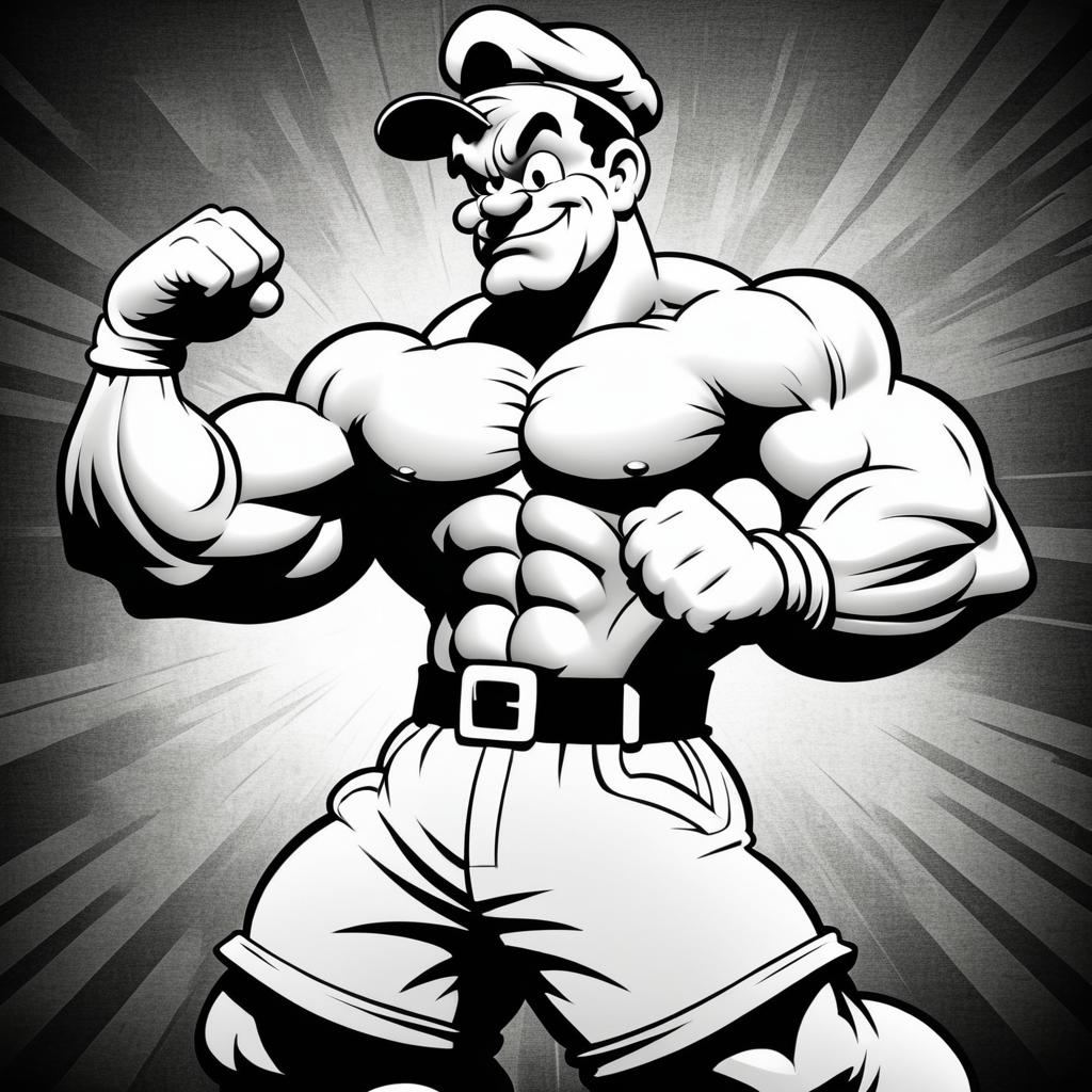 Vintage Popeye Flexing Muscles Cartoon