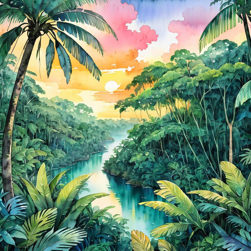 Lush Tropical Archipelago at Golden Hour