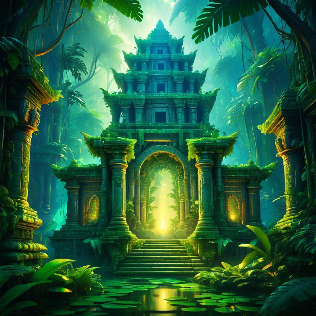 Mystical Jungle Temple in Oil Paint