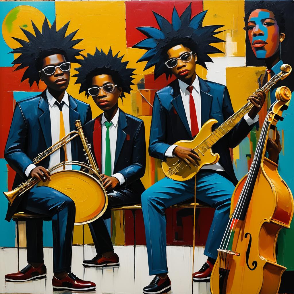 Energetic Jazz Musicians in Basquiat Style