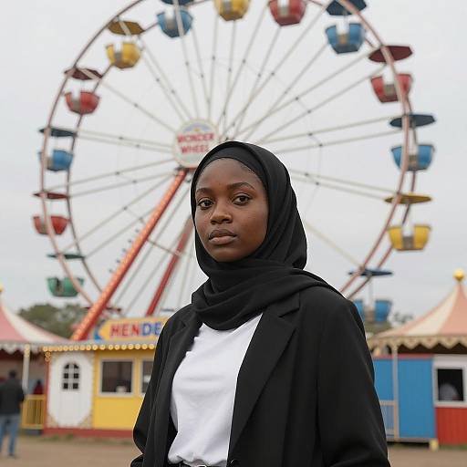 African Woman at Carnival Ferris Wheel