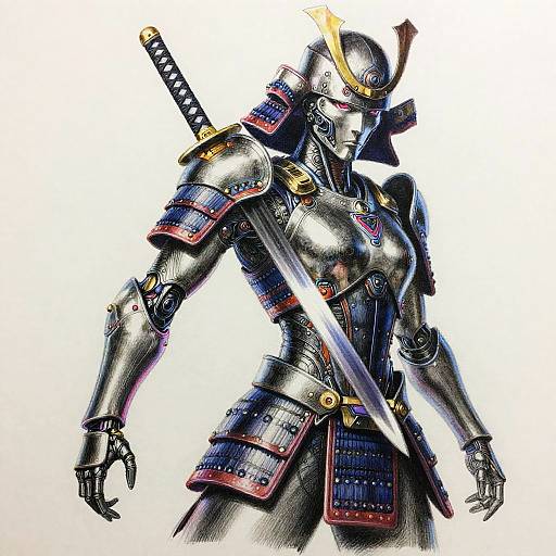 Futuristic Cyborg Samurai Drawing