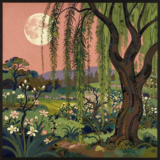 Art Nouveau Garden Beneath Rose Gold Moon