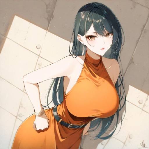 Elegant Kisaragi Saya in Orange Dress