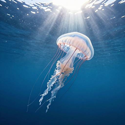 Sunlit Jellyfish in Deep Ocean