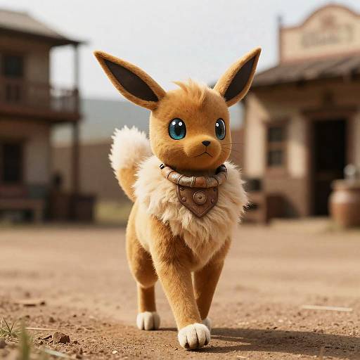Realistic Humanoid Cat Flareon in Old West