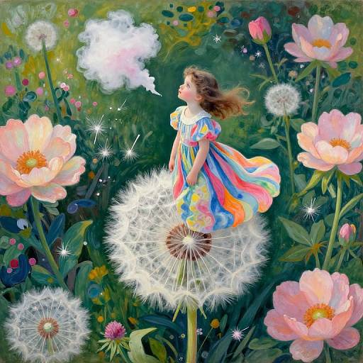 Whimsical Girl on Dandelion Dream