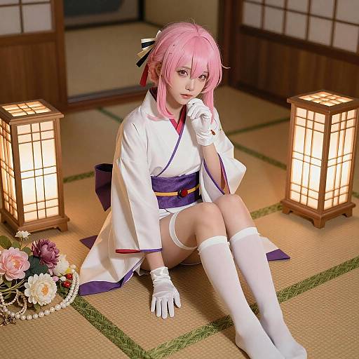 Pink-Haired Anime Girl in Kimono