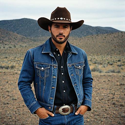 Western Cowboy in Denim Outfit