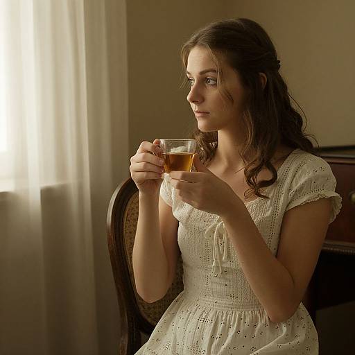 Reflective Woman with Tea in Nostalgia