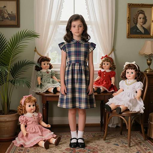 Vintage Charm: Girl in Plaid Dress