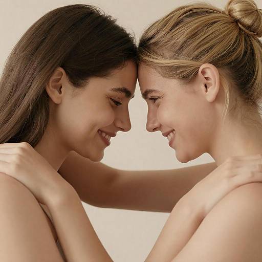 Two Women Embracing with Foreheads Touching