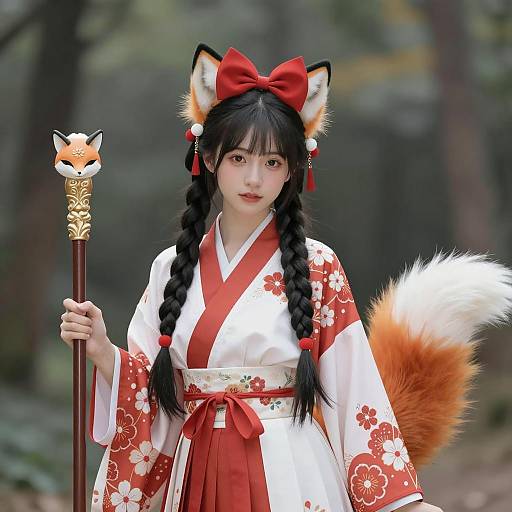 Playful Asian Woman in Kimono Attire