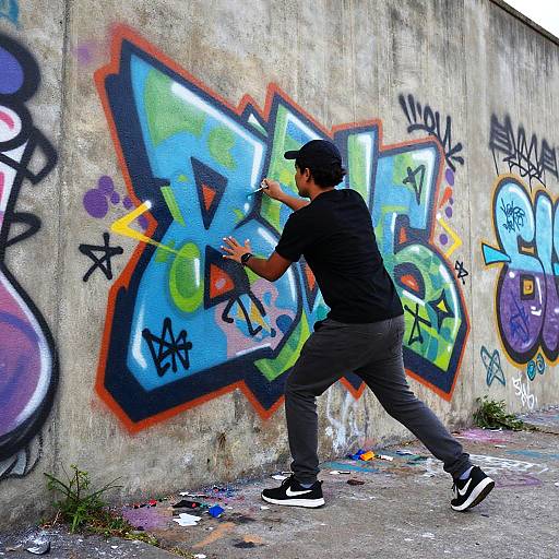 Young Grafitero Painting Urban Mural