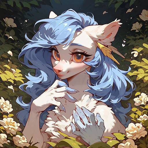 Anthropomorphic Feral Pony with Blue Hair