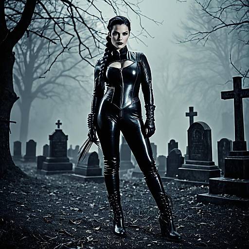 Gothic Noir Vampire Huntress in Graveyard