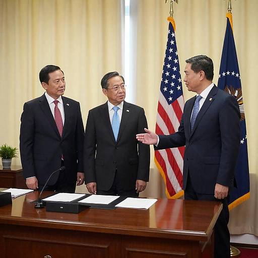 Three Men in Suits at Desk