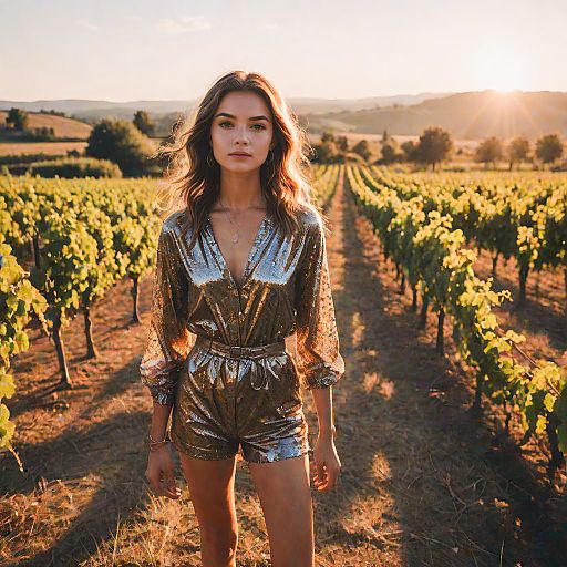 High Fashion Girl in Summer Vineyard