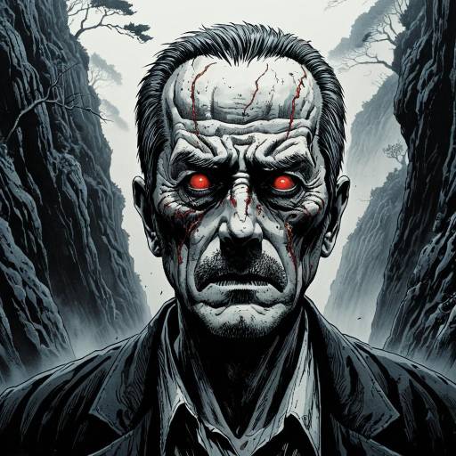 Frantic Man in Misty Cliffside Scene