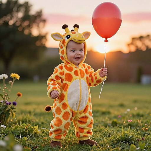 Joyful Baby in Colorful Giraffe Costume