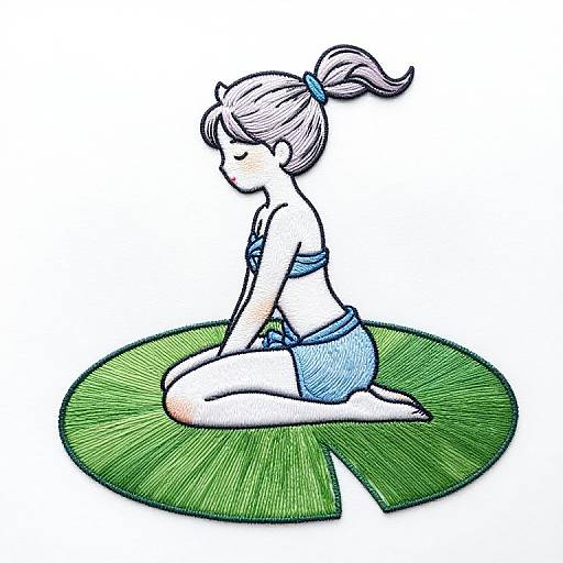 Fairy on Lily Pad Ribbon Embroidery