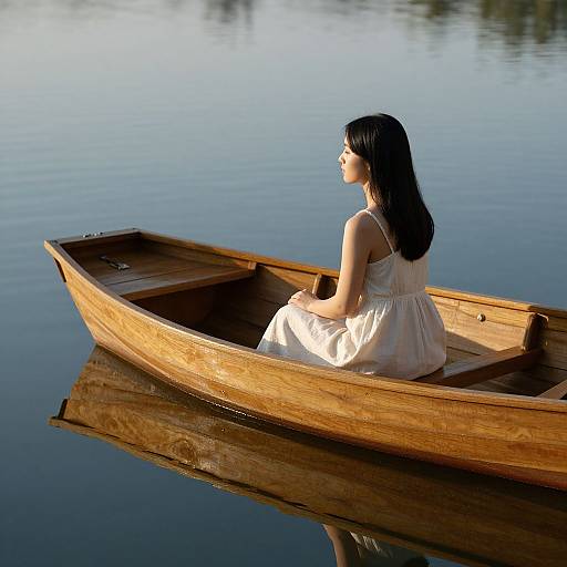 Woman in Boat Reflecting Serenity