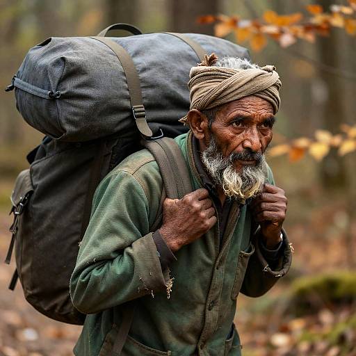 Focused Elder in Autumn Forest