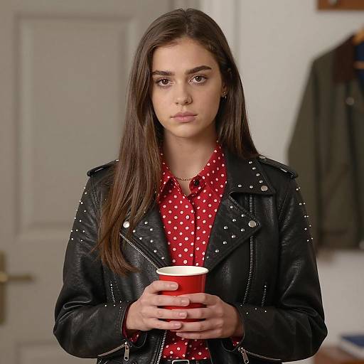 Stylish Woman in Leather Jacket Portrait