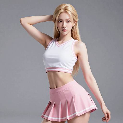 Blonde Woman in Pink Cheerleader Outfit