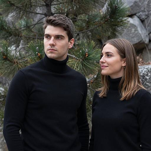 Couple in Black Turtlenecks Outdoors