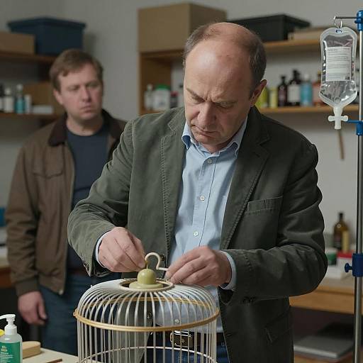 Focused Man Assembling Birdcage in Workshop