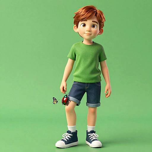 Energetic Boy with Butterfly and Beetle