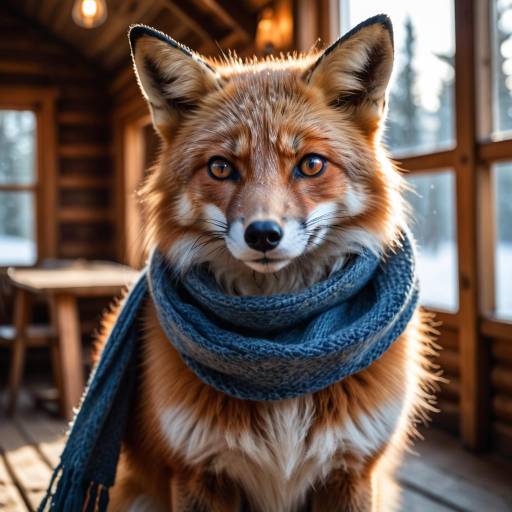 Curious Red Fox in Cozy Blue Scarf