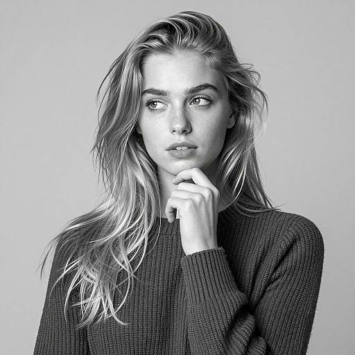 Elegant Young Woman in Black and White