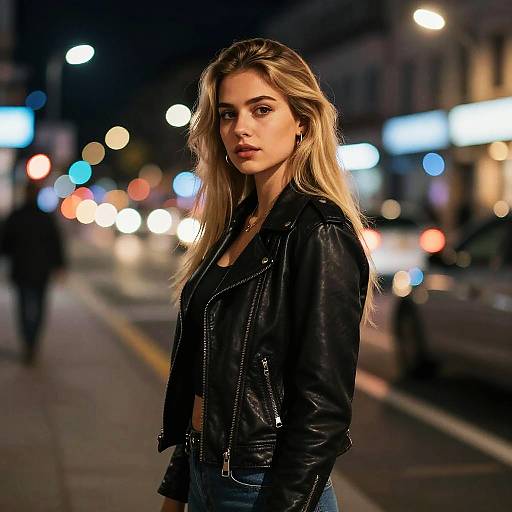 Confident Young Woman in Urban Nightscape