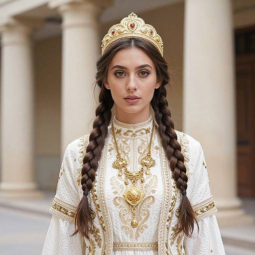 Regal Woman with Crown and Braids