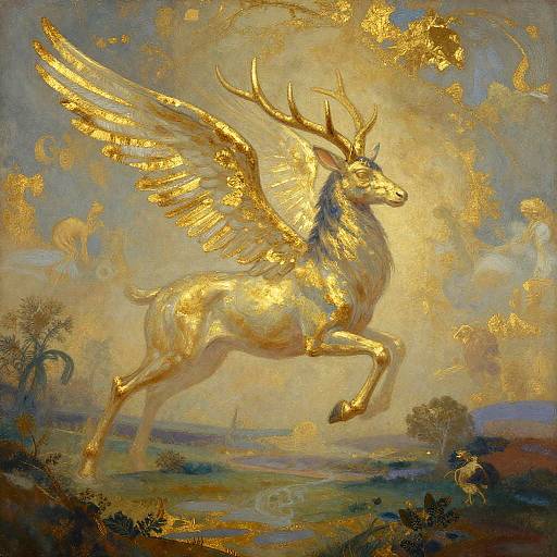 Gilded Winged Stag in Rococo Dream