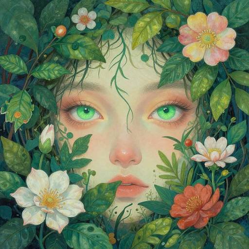 Surreal Face Among Blooming Forest