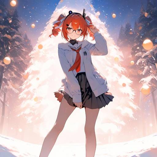 Whimsical Schoolgirl in Winter Wonderland