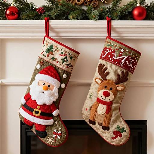 Festive Christmas Stockings by Fireplace