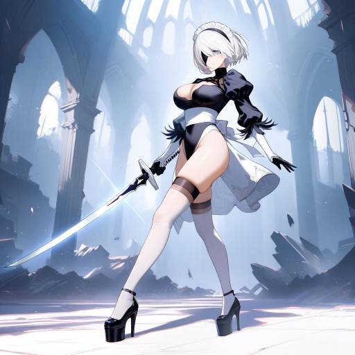 2B from Nier Automata in Gothic Ruins