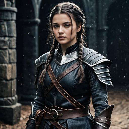 Female Medieval Fighter in Dark Leather Armor