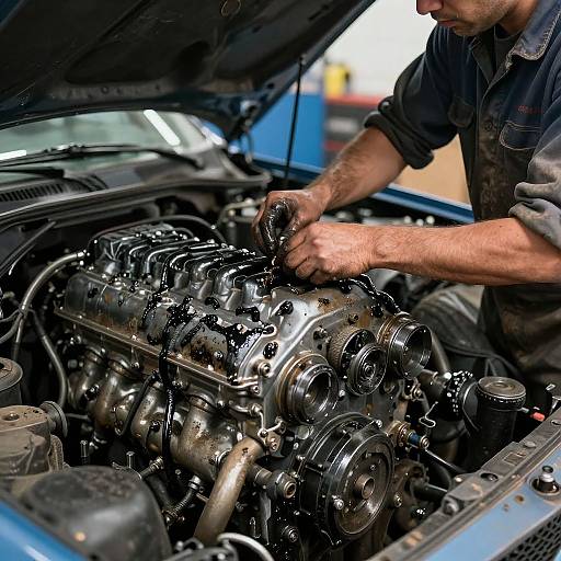 Mechanic Working on Mustang Engine