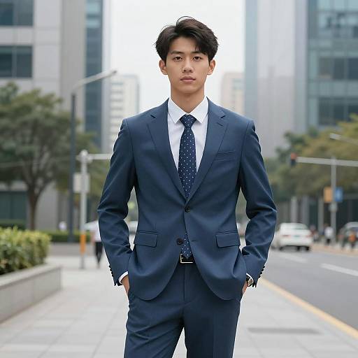 Confident Young Man in Blue Suit
