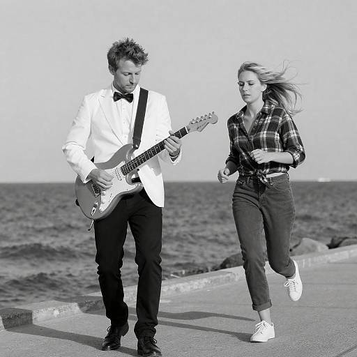Ocean Guitarist and Running Woman Portrait