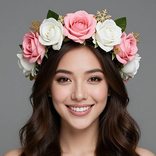 Smiling Woman with Floral Rose Crown